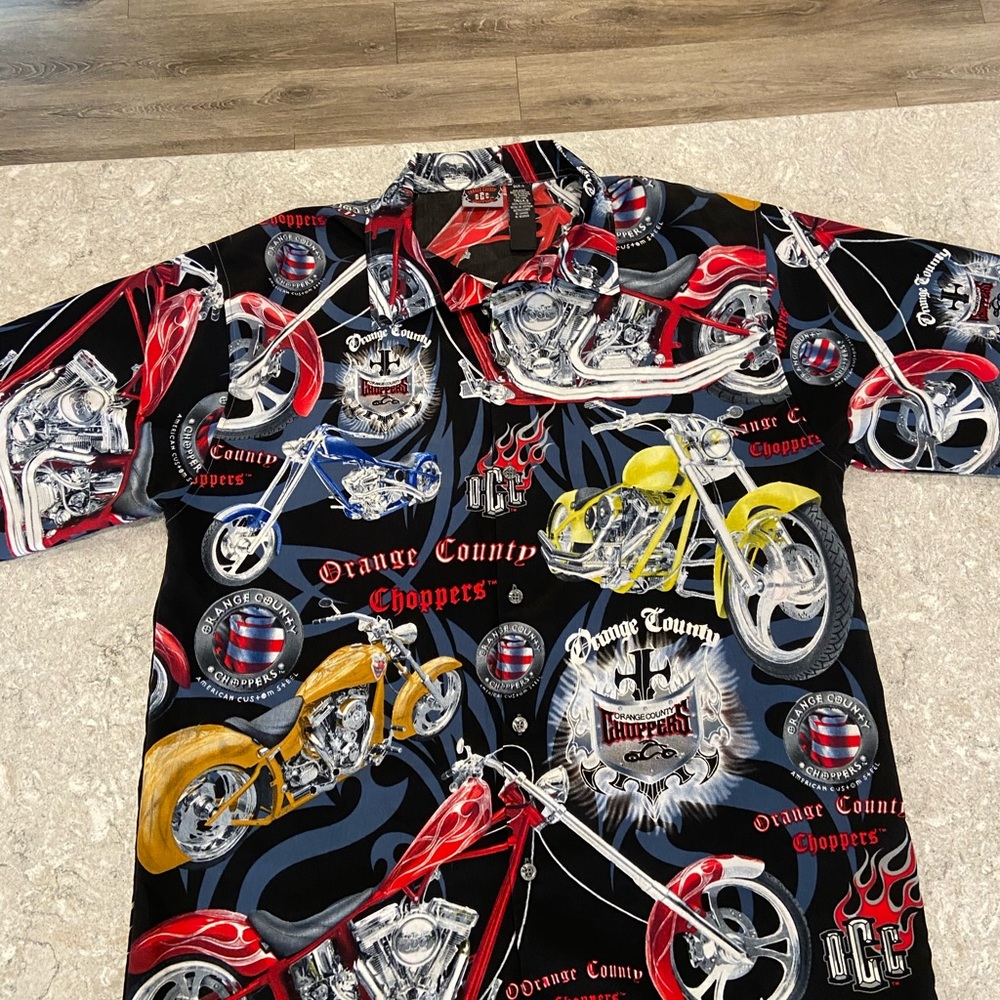 Orange County Choppers Men's Graphic Button Down Shirt Vintage-Large